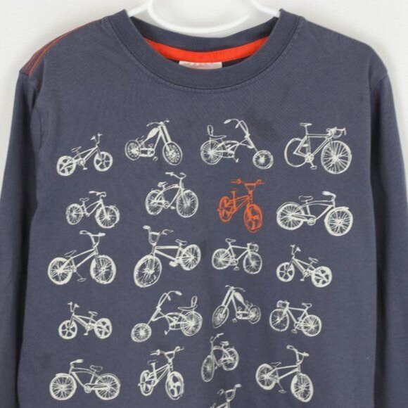 Hanna Andersson Boys Size 10 Blue White Bicycle Graphic Crewneck Long Sleeve Tee - Picture 2 of 9